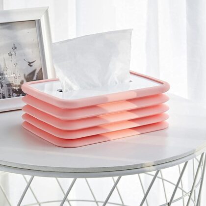 Pink Rectangular Silicone Tissue Box with Lift & Anti-Drop for Home & Office