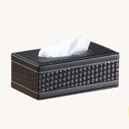 Big Black Woven Leather Napkin Holder & Storage Box for Home Office